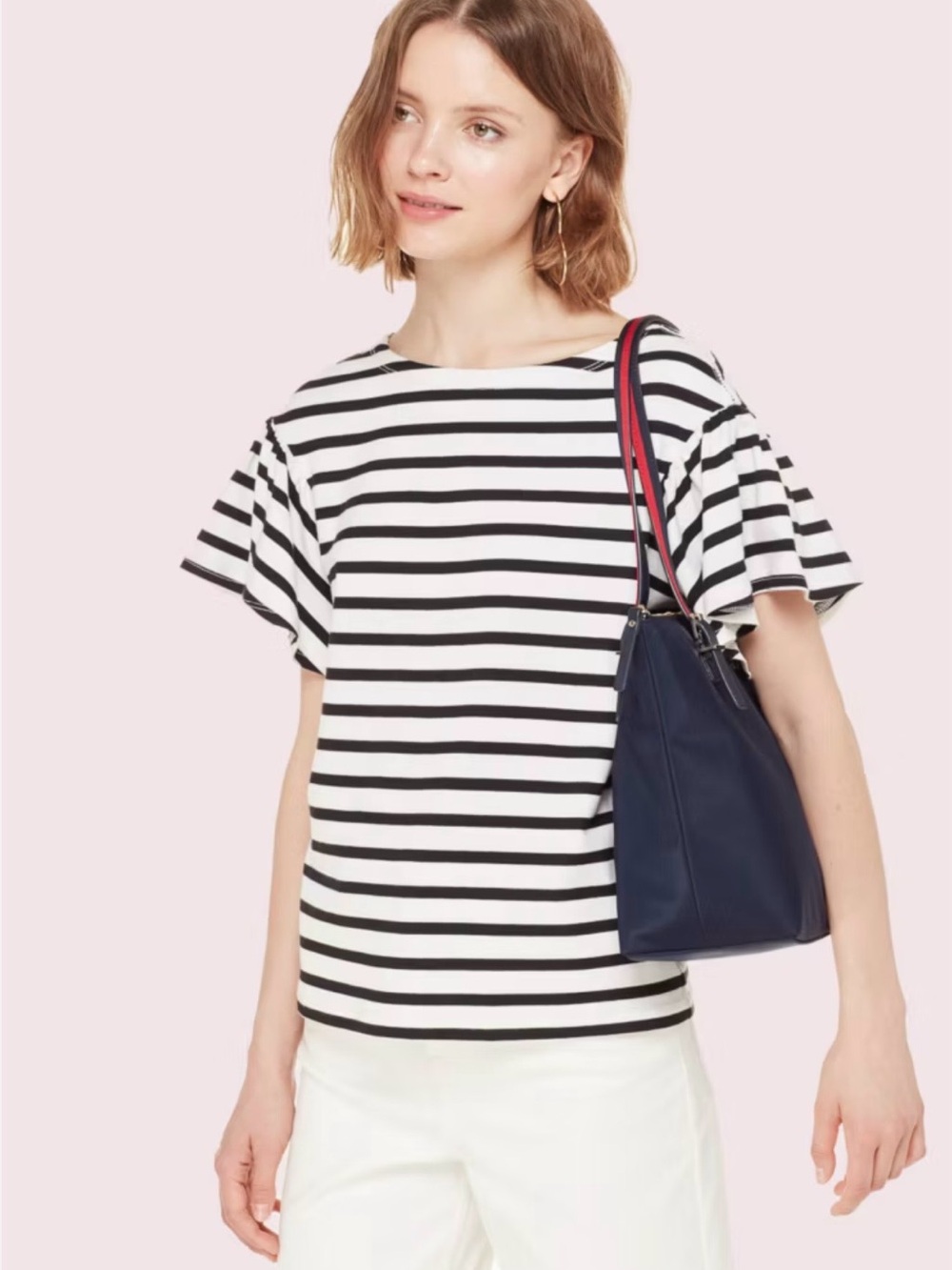 Kate Spade Watson Lane Varsity Stripe Top, Med Flounce Sleeve